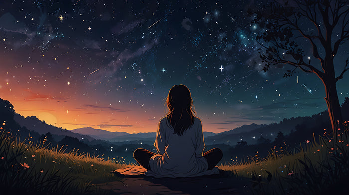Girl on a hill looking into the stars